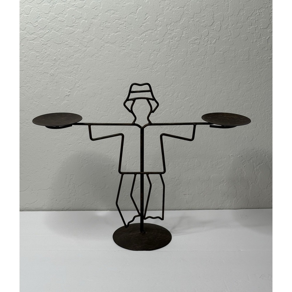 Elements Metal Man Art Deco Candle‎ Holder Primitive Coastal Dad Fedora Panama